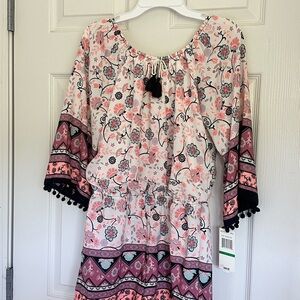 Floral Bohemian Romper with Tassels